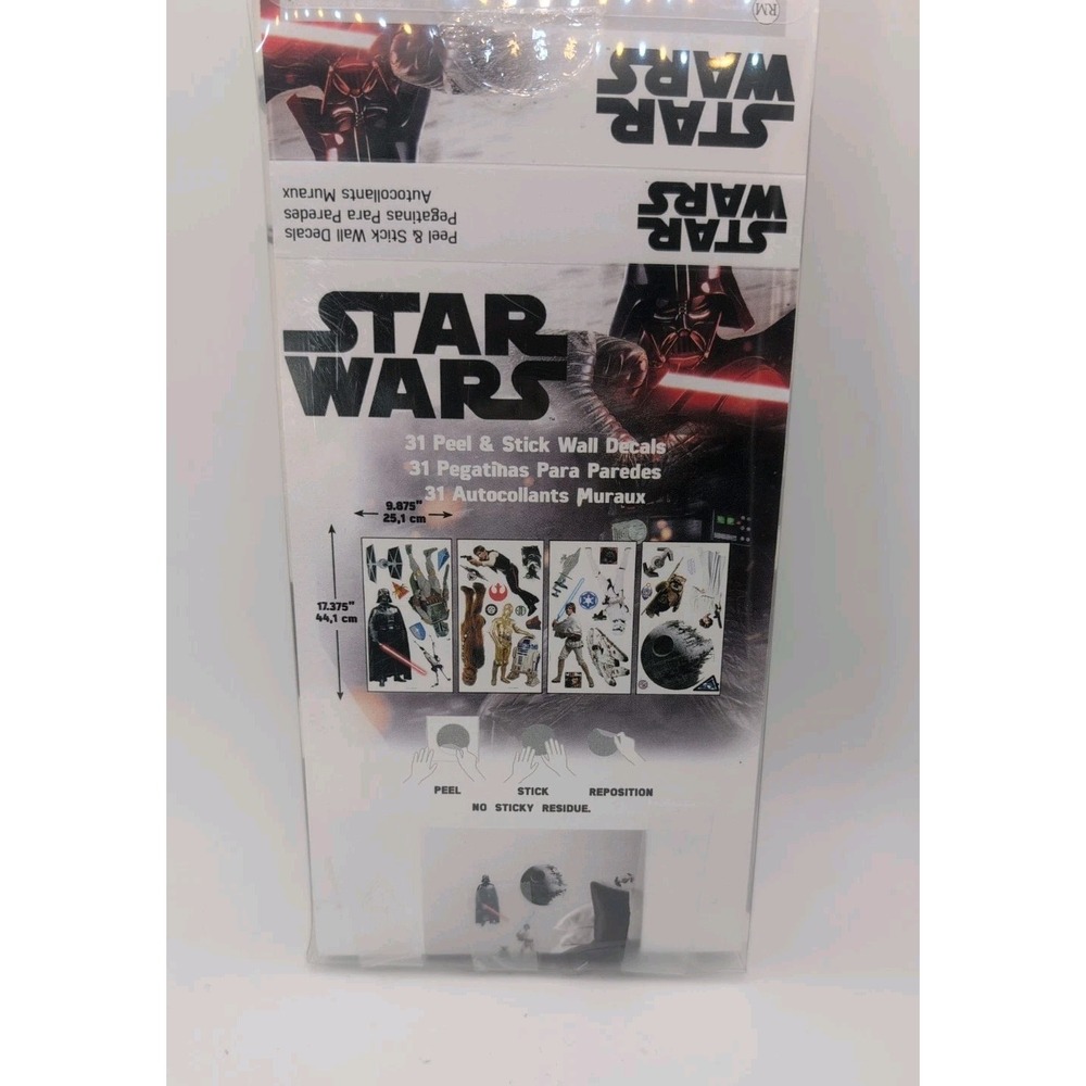 New Package Disney Star Wars Peel & Stick Removable 31 Wall Decals